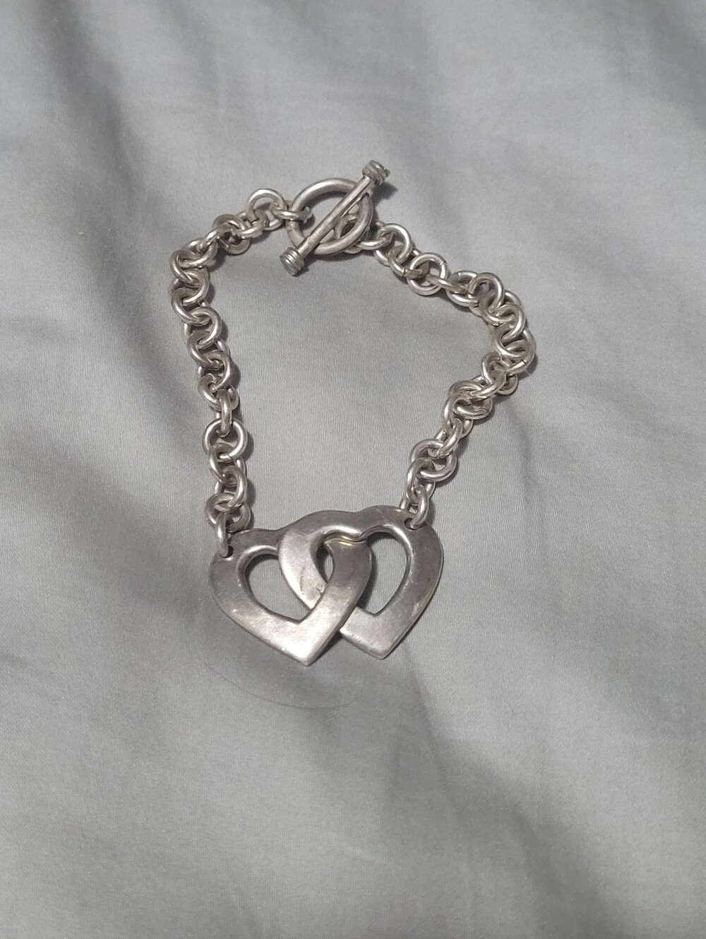 Sterling Silver Double Heart Link Bracelet - Women Jewelry